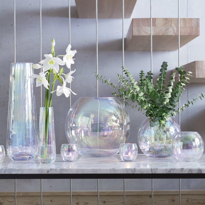 LSA Mother of Pearl Glass Vase Cylindrical with Pink & White Color Elegant Design, (H36cm x W11cm) - Image 5