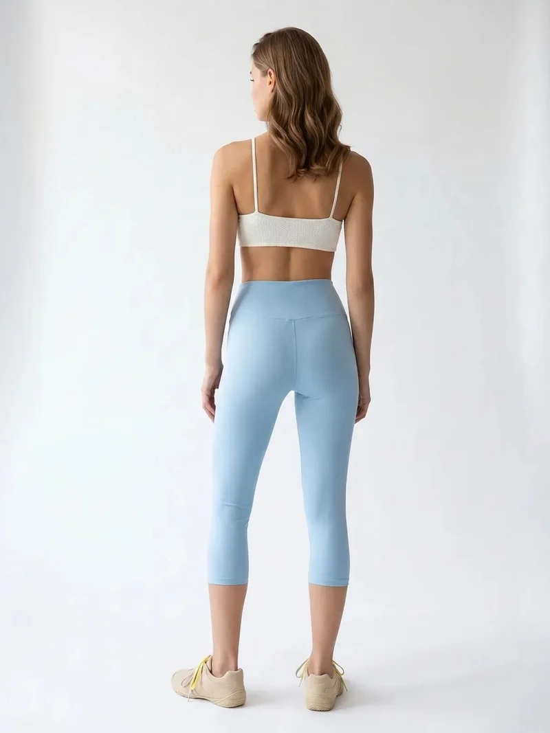 Mixray Baby Blue MIXRAY High-Waist Capri Leggings With Slit for Women | Best Price UAE