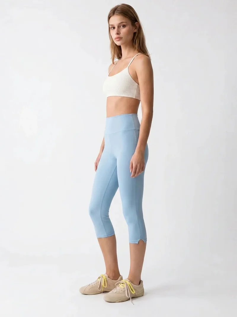 Mixray Baby Blue MIXRAY High-Waist Capri Leggings With Slit for Women | Best Price UAE