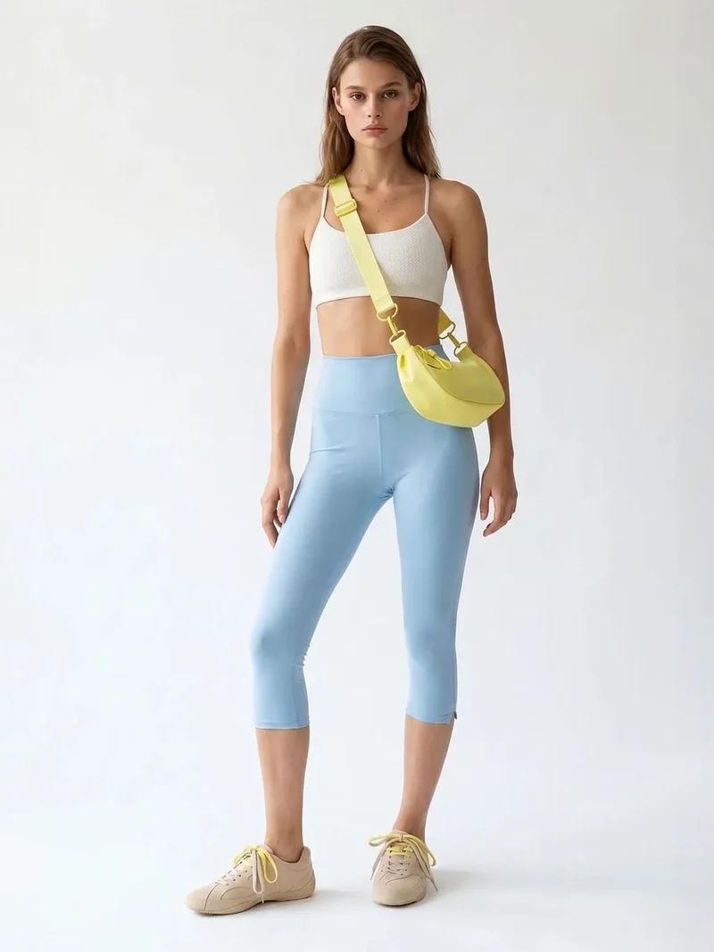 Mixray MIXRAY High-Waist Capri Leggings With Slit