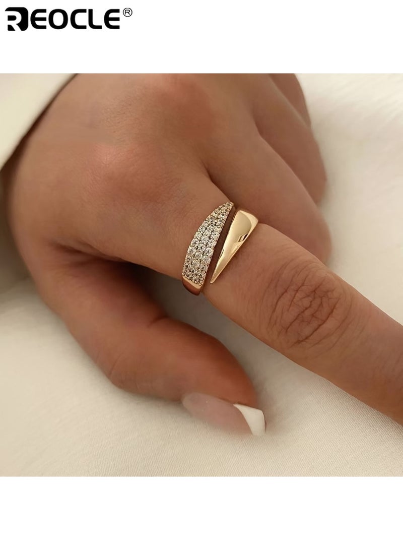 REOCLE Women's Pointed Wing Design Open Ring with Copper Inlaid Synthetic Zirconia Alloy Crafted Plated Finish Stylish Elegant Suitable for Daily Wear Parties Special Occasions Ideal Jewelry Gift for Women Ladies Adults - Image 2
