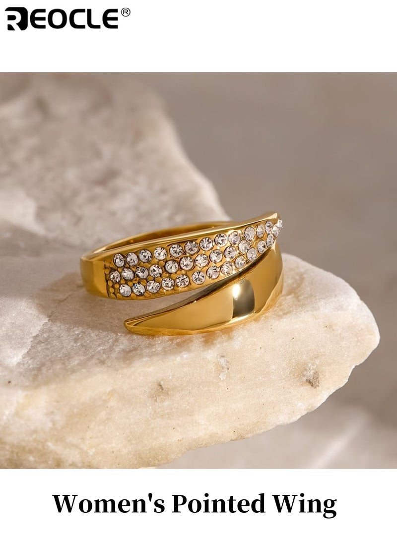 REOCLE Women's Pointed Wing Design Open Ring with Copper Inlaid Synthetic Zirconia Alloy Crafted Plated Finish Stylish Elegant Suitable for Daily Wear Parties Special Occasions Ideal Jewelry Gift for Women Ladies Adults - Image 1