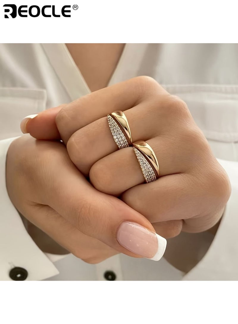 REOCLE Women's Pointed Wing Design Open Ring with Copper Inlaid Synthetic Zirconia Alloy Crafted Plated Finish Stylish Elegant Suitable for Daily Wear Parties Special Occasions Ideal Jewelry Gift for Women Ladies Adults - Image 3