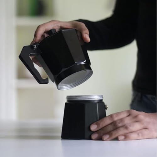 Harions Aluminium Italian Espresso Stove Coffee Maker Filter Coffee Percolator - Moka Pot (Black 6cup) - Image 4