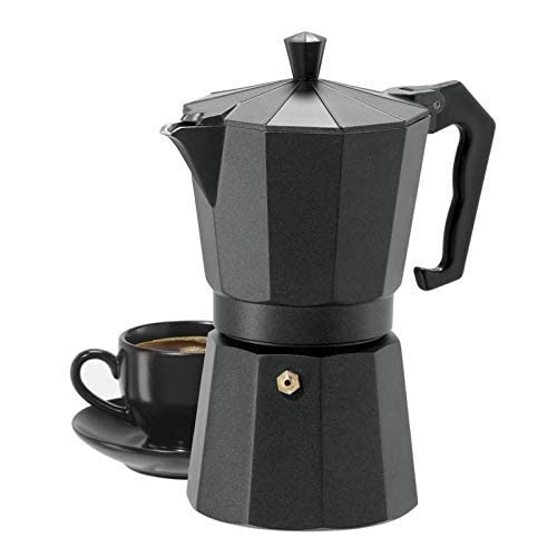 Harions Aluminium Italian Espresso Stove Coffee Maker Filter Coffee Percolator - Moka Pot (Black 6cup) - Image 1