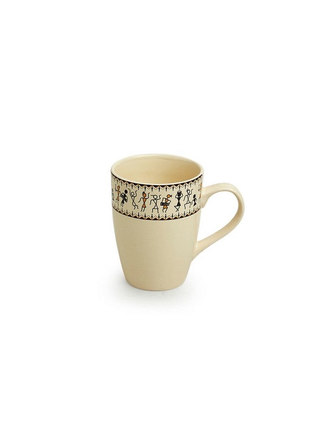 ExclusiveLane Ceramic Coffee Mugs Set of 4 | 'Whispers of Warli' Handcrafted Printed Mugs for Coffee Cup Tea Mug & Cup (Ivory White & Black, 300 ML, Microwave & Dishwasher Safe) - Image 3