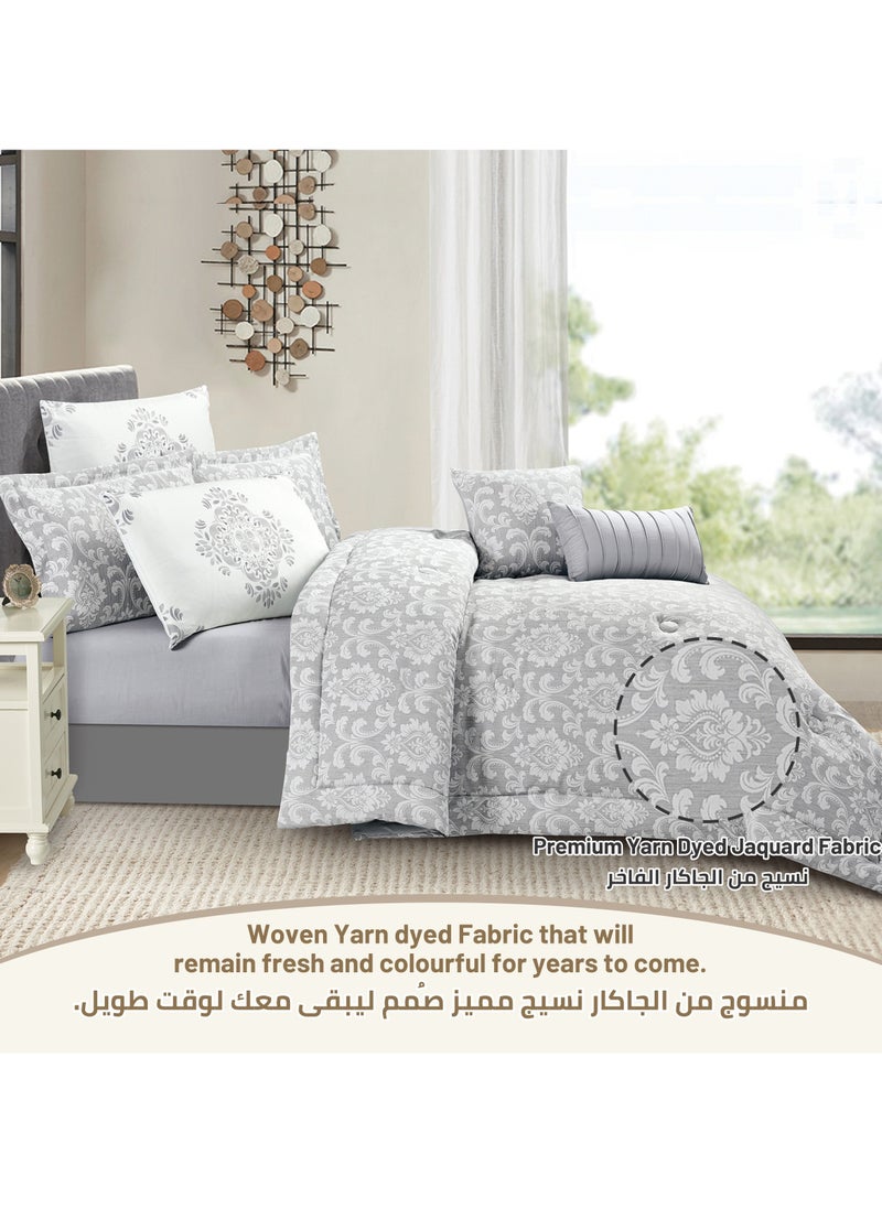 دوناتيلا - طقم لحاف الفراش 5 قطع مقاس واحد طقم سرير مصبوغ بخيوط صلبة يناسب (120 * 200 سم) طوال الموسم 350 جم حشوة حريرية من الريش ، رمادي فاتح - Image 1