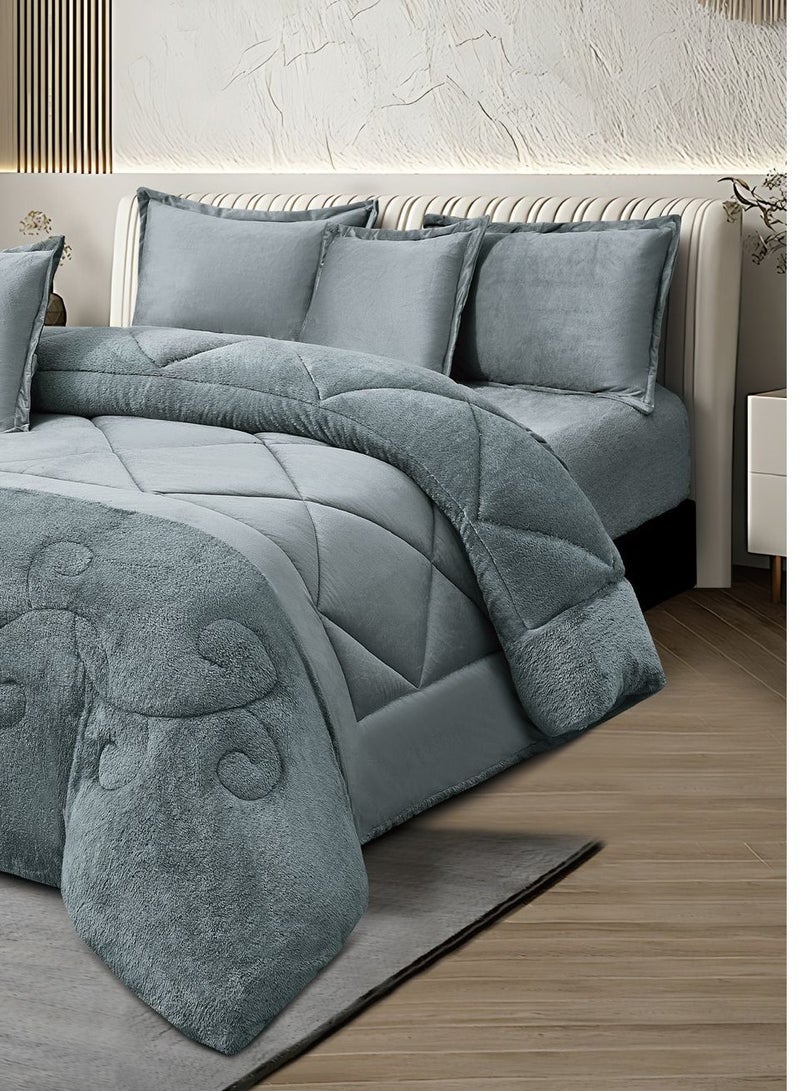 مينج لي مفرش ملكي 6 قطع نفرين شتوي وجهين وجه مخمل وجه فرو مقاس كينج 230x250 سم - Image 2