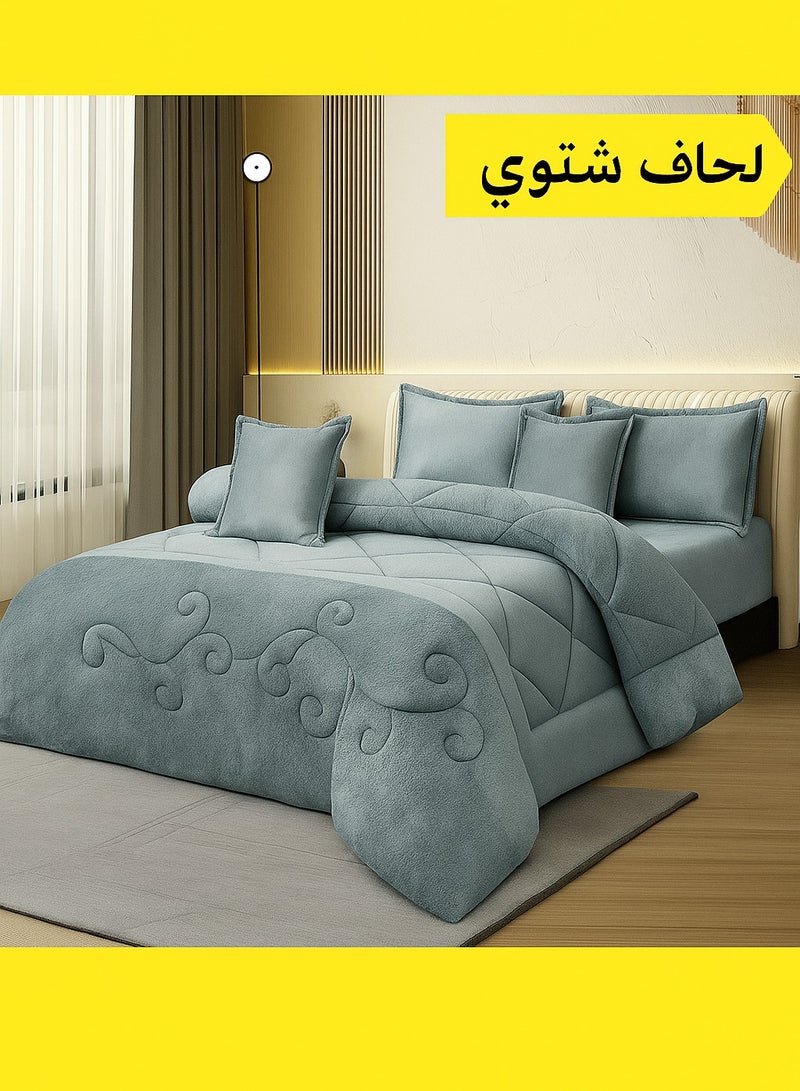 مينج لي مفرش ملكي 6 قطع نفرين شتوي وجهين وجه مخمل وجه فرو مقاس كينج 230x250 سم - Image 1