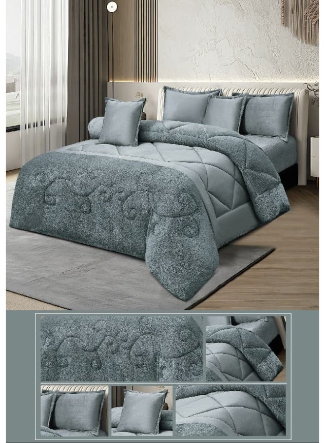 مينج لي مفرش ملكي 6 قطع نفرين شتوي وجهين وجه مخمل وجه فرو مقاس كينج 230x250 سم - Image 3