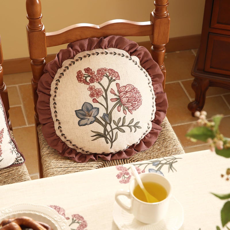 ISAENNE Design Linen Vintage Throw Pillow Covers Diameter 16" Pack of 2, Round Cushion Covers with Blue Pink Flowers Green Leaves Pattern Decoration Pillowcases for Bed,Living Room,Outdoor,Car - Image 4