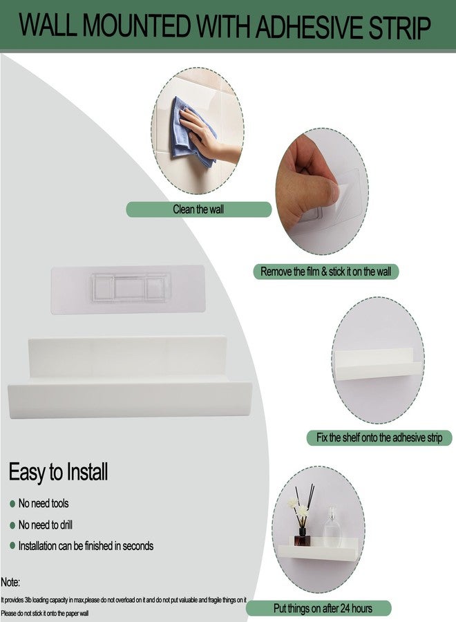 MATIMASU Floating Shelf Set of 2 - 10.6" Wall Mounted Plastic Shelves for Bedroom With Adhesive Strip,Compact Nursery Shelf with Lip,Small Picture Display Ledge Shelf for Living Room Bathroom Kitchen - White - Image 3