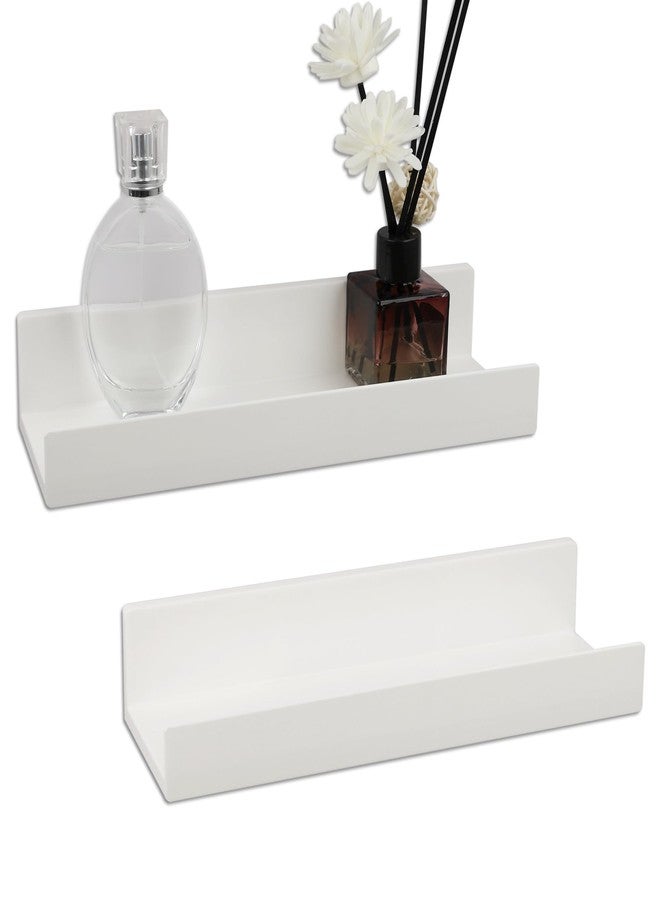MATIMASU Floating Shelf Set of 2 - 10.6" Wall Mounted Plastic Shelves for Bedroom With Adhesive Strip,Compact Nursery Shelf with Lip,Small Picture Display Ledge Shelf for Living Room Bathroom Kitchen - White - Image 1