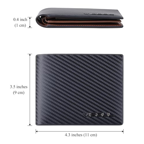 VISOUL Leather Mens Bifold RFID Blocking Wallet with 2 ID Windows, Leather Wallet for Men (Carbon Fiber, Black+Brown) - Image 4