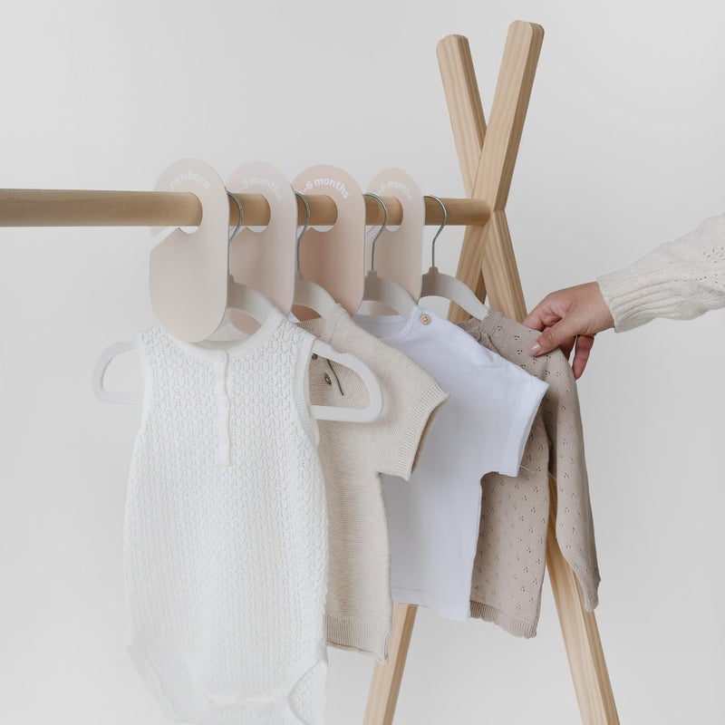3 Sprouts Baby Closet Organizer Set - 15 Nursery Hangers with 8 Size Dividers, Closet Dividers for Baby Clothes and Clothes Organizer for Infant to Toddler Clothing - Cream Hangers & Neutral Dividers - Image 5