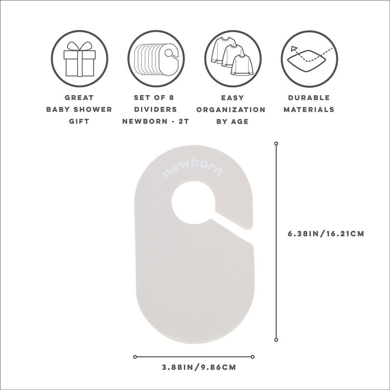 3 Sprouts Baby Closet Organizer Set - 15 Nursery Hangers with 8 Size Dividers, Closet Dividers for Baby Clothes and Clothes Organizer for Infant to Toddler Clothing - Cream Hangers & Neutral Dividers - Image 3
