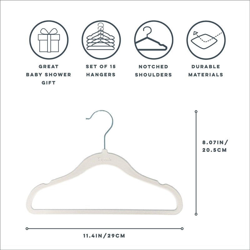 3 Sprouts Baby Closet Organizer Set - 15 Nursery Hangers with 8 Size Dividers, Closet Dividers for Baby Clothes and Clothes Organizer for Infant to Toddler Clothing - Cream Hangers & Neutral Dividers - Image 2