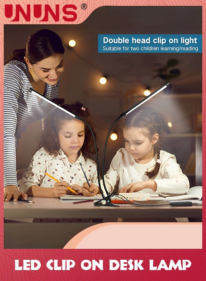 يو إن يو إن أس USB Clip Table Lamp,Dual Head Bright Eye-Care 3 Color Mode Desk Lamp with Clamp,5 Level Dimmer On Light,360 °Adjustable For Reading,Working,Bedroom,Music Stand - Image 4
