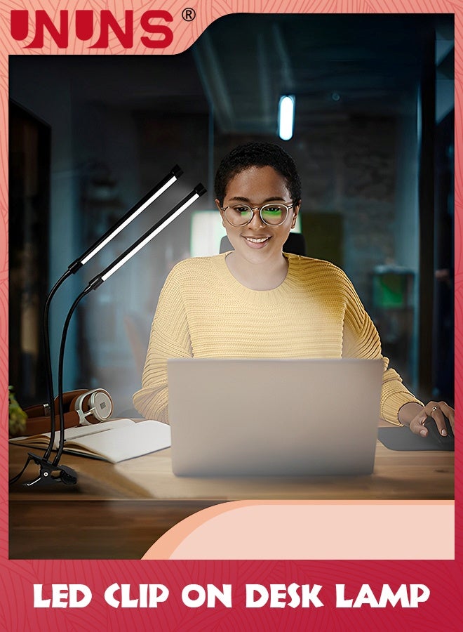 يو إن يو إن أس USB Clip Table Lamp,Dual Head Bright Eye-Care 3 Color Mode Desk Lamp with Clamp,5 Level Dimmer On Light,360 °Adjustable For Reading,Working,Bedroom,Music Stand - Image 5