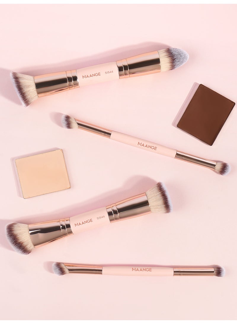 MAANGE 4-Piece Double-Ended Makeup Brush Set – Foundation, Contour, Blush & Eyeshadow Brushes – Travel-Friendly & Gift-Ready,Gold - Image 2