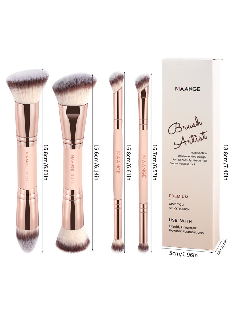 MAANGE 4-Piece Double-Ended Makeup Brush Set – Foundation, Contour, Blush & Eyeshadow Brushes – Travel-Friendly & Gift-Ready,Gold - Image 3