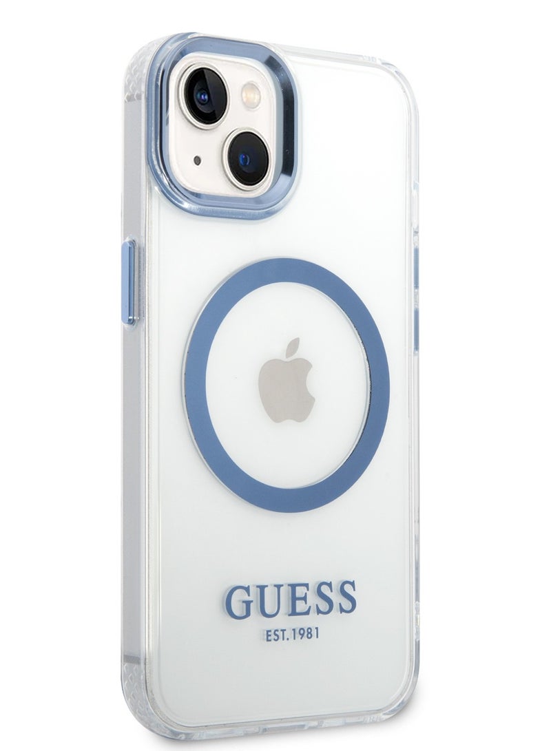 GUESS iPhone 14 Case MagSafe Compatibility Transparent Outline Back Cover / Bumper and Scratch Protection / Slim Profile / Easy Snap-On - Blue - Image 2