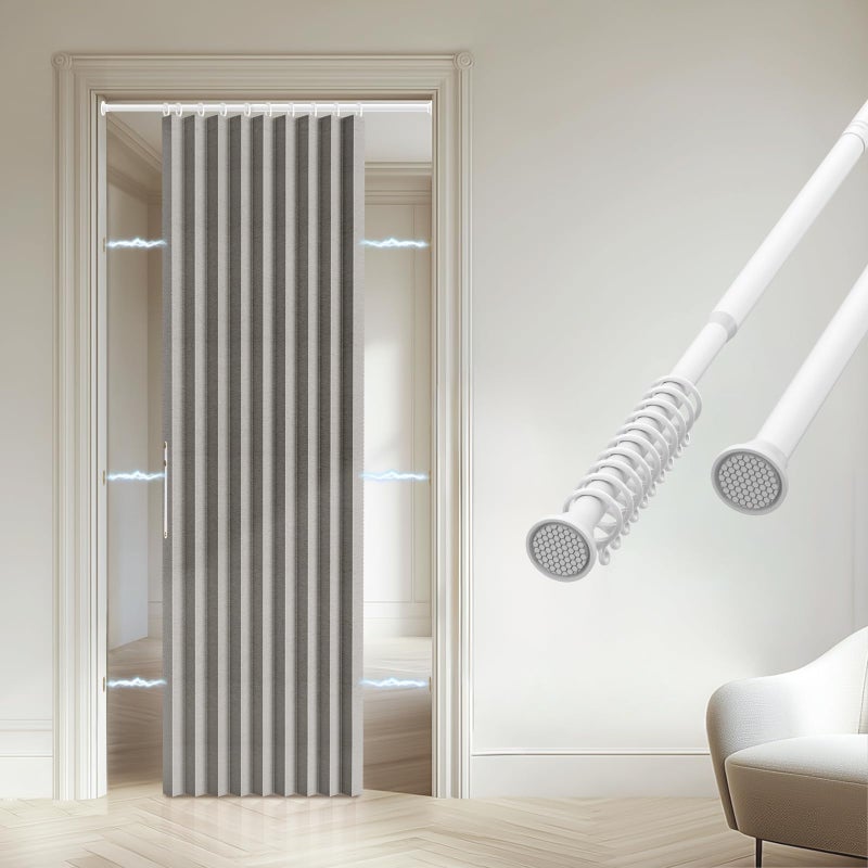 GONNRLY Accordion Door Curtain 100% Blackout Doorway Curtains for Bedroom, Closet Curtain Gray 43"W x 78"L (Attached Door Curtain Rod) - Image 1