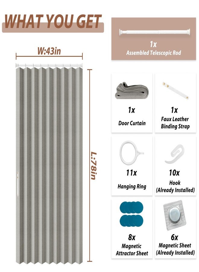 GONNRLY Accordion Door Curtain 100% Blackout Doorway Curtains for Bedroom, Closet Curtain Gray 43"W x 78"L (Attached Door Curtain Rod) - Image 2