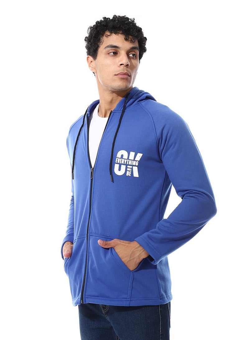 Caesar Mens Hoodie With Through Zipper And Printed - Image 4
