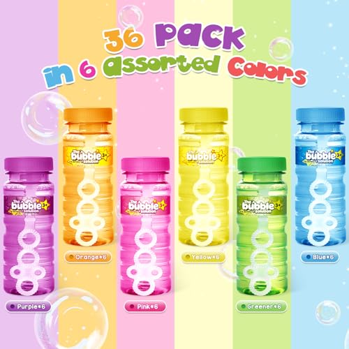 Shemira 36 Pcs Bubble Bottles with Wand Bubble Party Favor Supply for Summer Indoor Outdoor Activities 4 OZ Bubble Solution Summer Toy in 6 Colors Party Favor Birthday Party Supplies - Image 5