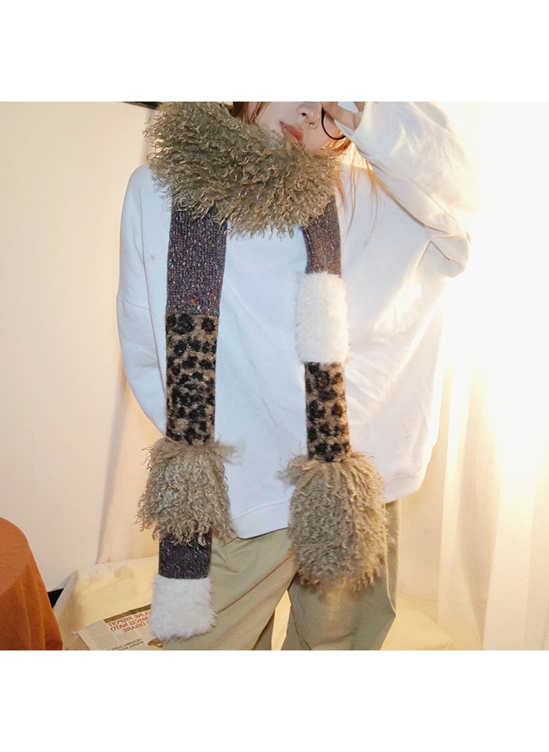 Generic Fashionable Leopard Print Plush Scarf Niche Design Long Thin New Style Motorcycle Helmet Style Neck Warmer Motorbike Accessories Leopard print stitching 