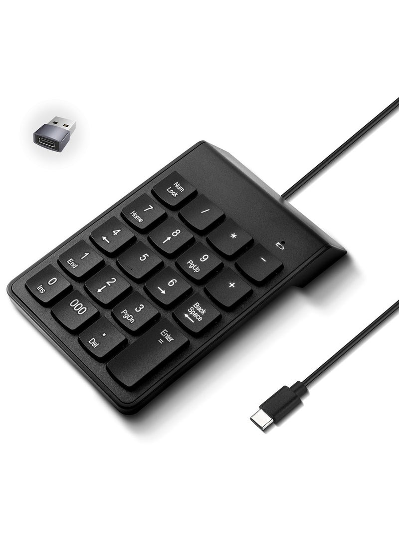SYOSI Type C Number Pad, USB 19 Keys Mini Number Keyboard Plug & Play Financial Accounting Numpad Office Home Portable Slim Numeric Keypad for Laptop Phone PC Tablet Notebook (Black)  - Image 1