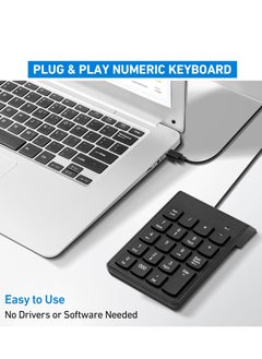 SYOSI Type C Number Pad, USB 19 Keys Mini Number Keyboard Plug & Play Financial Accounting Numpad Office Home Portable Slim Numeric Keypad for Laptop Phone PC Tablet Notebook (Black)  - Image 2