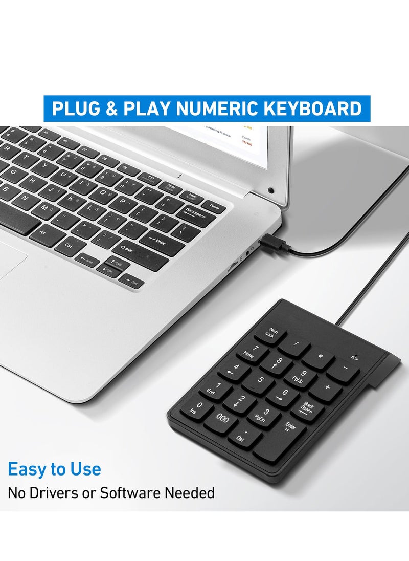 SYOSI Type C Number Pad, USB 19 Keys Mini Number Keyboard Plug & Play Financial Accounting Numpad Office Home Portable Slim Numeric Keypad for Laptop Phone PC Tablet Notebook (Black)  - Image 2
