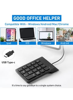 SYOSI Type C Number Pad, USB 19 Keys Mini Number Keyboard Plug & Play Financial Accounting Numpad Office Home Portable Slim Numeric Keypad for Laptop Phone PC Tablet Notebook (Black)  - Image 3