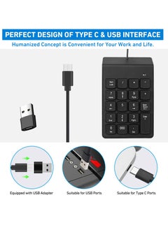 SYOSI Type C Number Pad, USB 19 Keys Mini Number Keyboard Plug & Play Financial Accounting Numpad Office Home Portable Slim Numeric Keypad for Laptop Phone PC Tablet Notebook (Black)  - Image 4