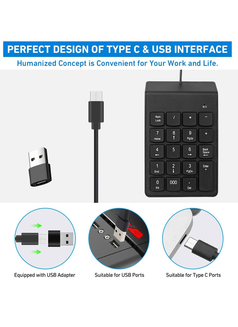 SYOSI Type C Number Pad, USB 19 Keys Mini Number Keyboard Plug & Play Financial Accounting Numpad Office Home Portable Slim Numeric Keypad for Laptop Phone PC Tablet Notebook (Black)  - Image 4