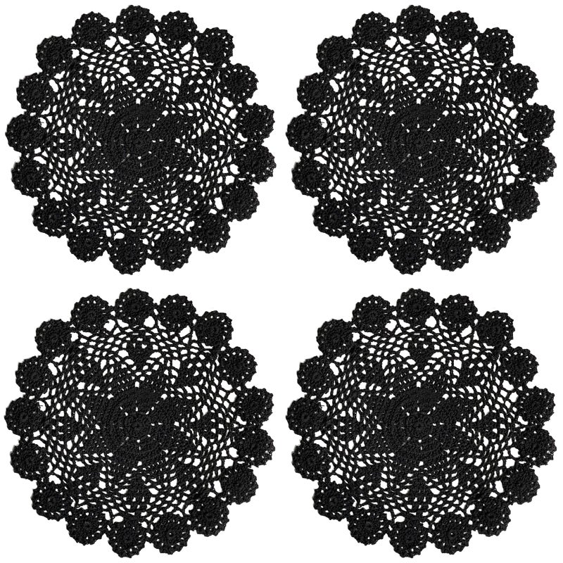 Phantomon Phantomon 12 Inch Round Doilies Crochet Handmade Lace Placemats 100 Cotton Knitted Coasters Pack of 4 Black 