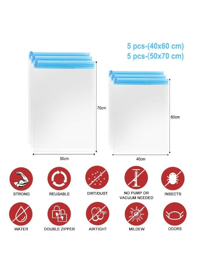 10 حقيبة ضغط - أساسيات السفر 10 حقيبة توفير المساحة بدون ضرورة شفط أو مضخة ملحق تخزين ومنظم تعبئة المنزل (شفافة) - Image 3