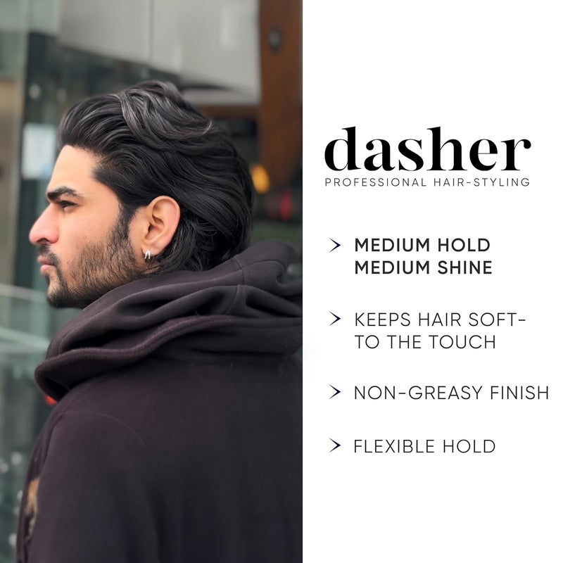 Dasher Cream Pomade For Mens Hair Medium Hold Medium Shine Puck Flexible Hold WaterBased Texturizes Hair With Avocado Oil Biotin 100g - Image 2