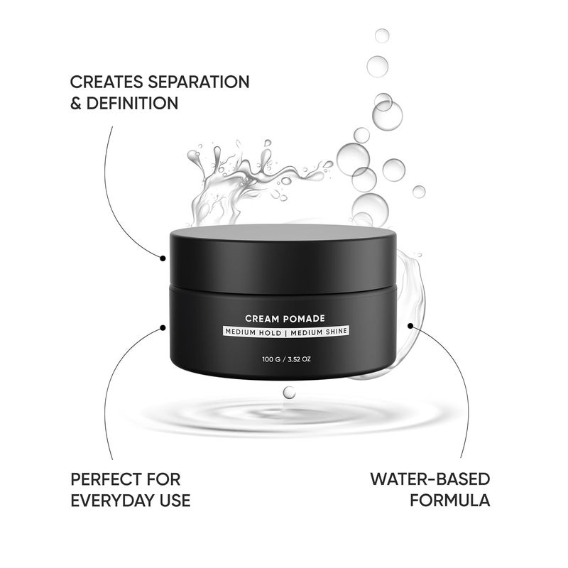 Dasher Cream Pomade For Mens Hair Medium Hold Medium Shine Puck Flexible Hold WaterBased Texturizes Hair With Avocado Oil Biotin 100g - Image 4