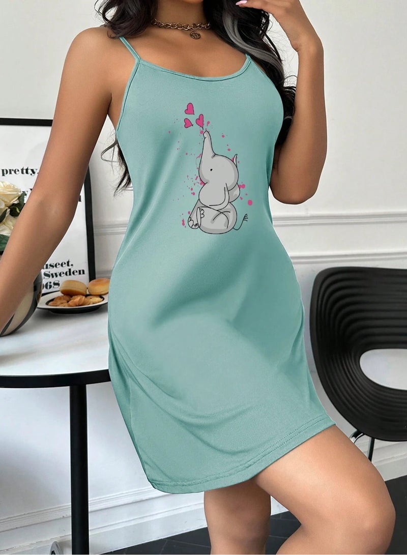 Mesery Sleep Shirt Cotton Thin Strap Print  - Image 2