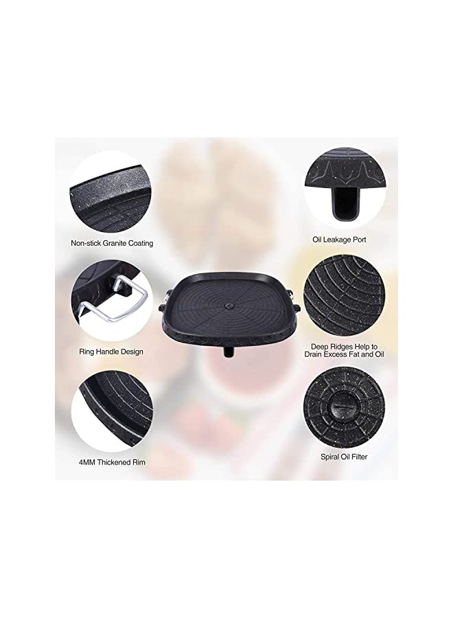 Arabest BBQ Grill Pan 32cm Nonstick Round Aluminum Induction Grill Pans Korean BBQ Grill for Stove Tops Maifan Coated Surface Non-stick Smokeless Barbecue Plate for Indoor Outdoor BBQ Square - Image 2