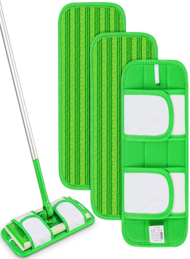PAPCLEAN Reusable Mop Pads Compatible with Swiffer Sweeper Mops: Papclean Microfiber Wet Pads Refill Dry Sweeping Cloths Washable Dust Floor Cleaner for Wood Floor Cleaning - 3 Pcs Green - Image 1