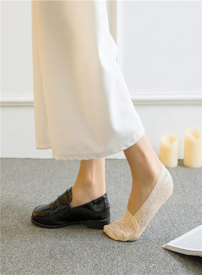 Sandra Women's No Show Socks, 5 Pack Lace Cotton Non Slip Flat Boat Invisible Low Cut Liners Sports Ankle Socks (Sty1-5pair), Large - Image 3