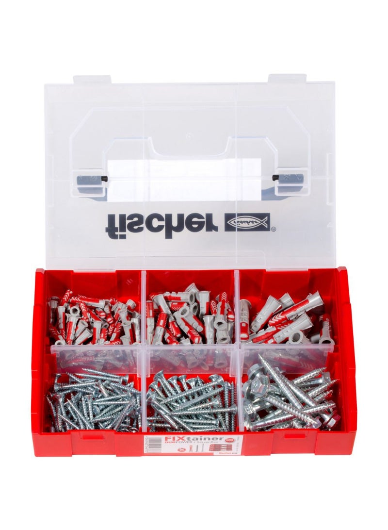 Fischer FIXTAINER - DUOPOWER Plugs + Screws Various Sizes 210Pcs 536162