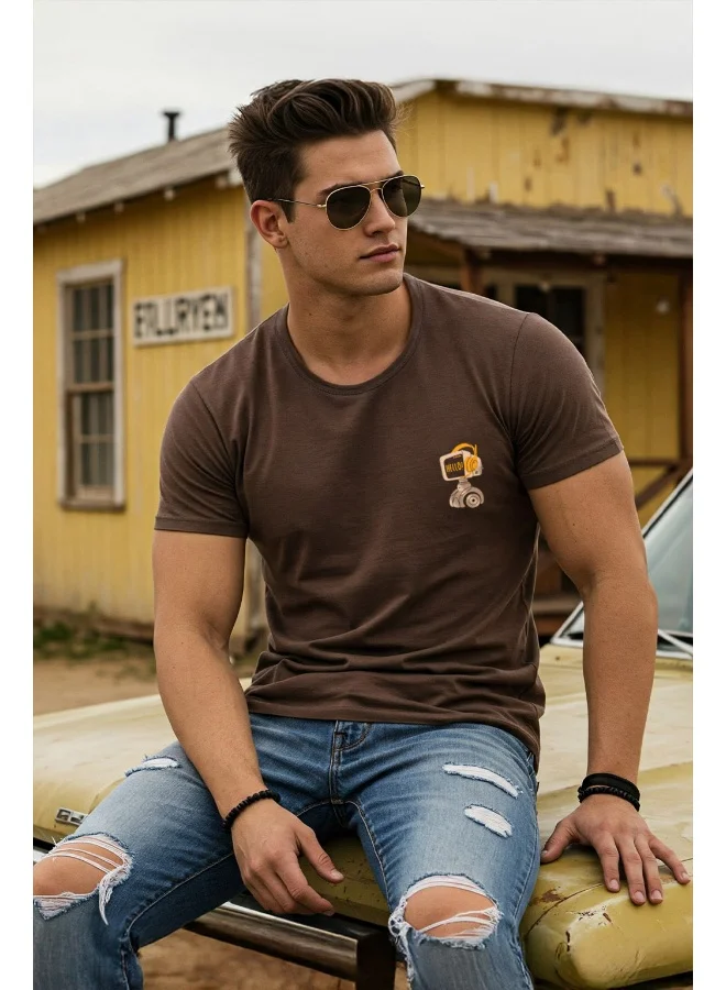 فيردو Veirdo® Men's T-Shirt Regular Fit Round Neck Pure Cotton Half Sleeve Graphics Printed T-Shirt with Brown Colour & XXL Size
