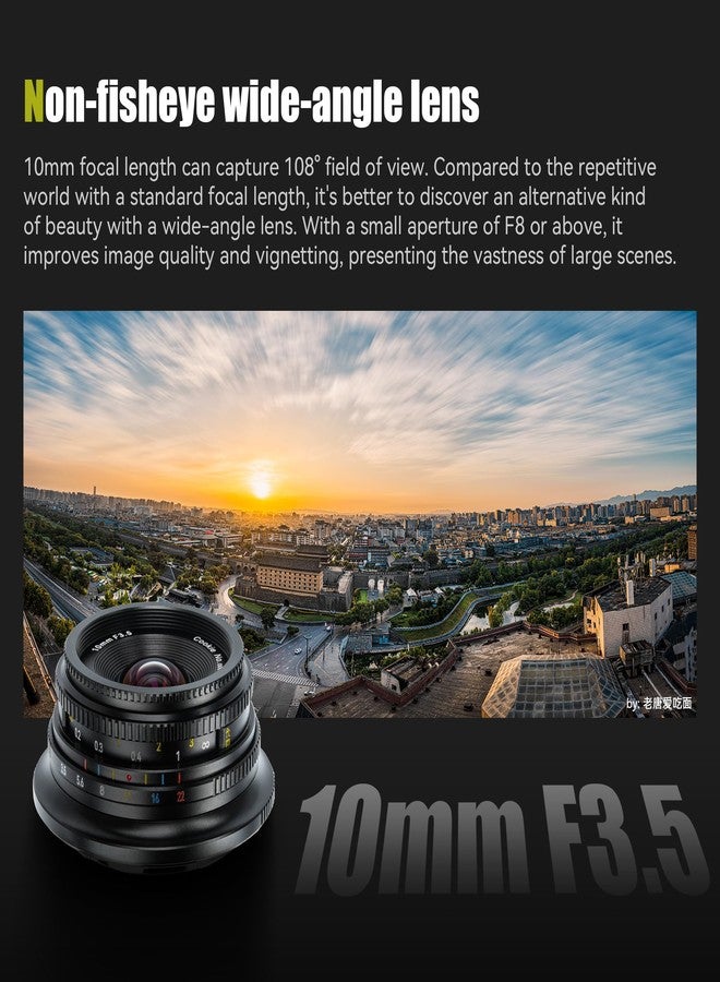 7artisans MF10mm F3.5 Wide-Angle Fixed Focus Pancake Lens APS-C Lens Mirrorless Cameras, Compatible for Sony A6000/A5000/A3000/Nex Series a6700 nex-5t nex-3n - Image 2