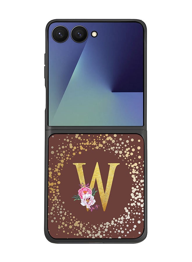 Stylizedd For Samsung Galaxy Z Flip7 Case,Slim fit Camera Protection, Shockproof Thin Phone cover  - Custom Monogram Floral - W  (Brown )