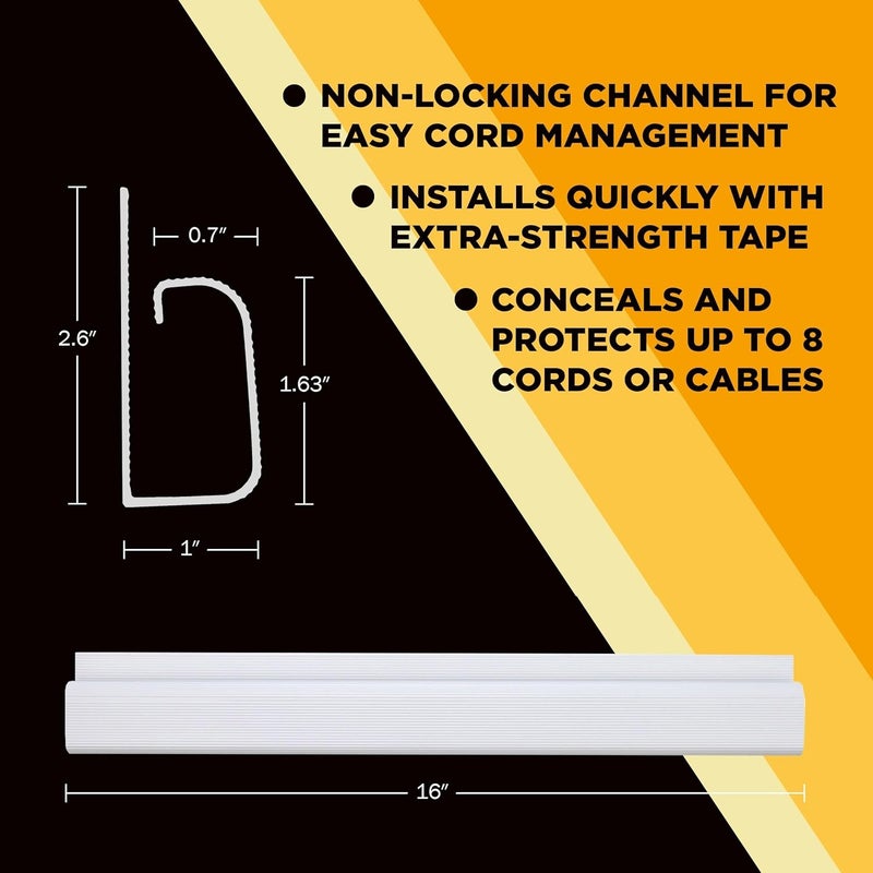 SimpleCord J Channel Desk Cable Organizer by – 5 White Raceway Channels - Cord Cover Management Kit for Desks, Offices, and Kitchens - Image 5
